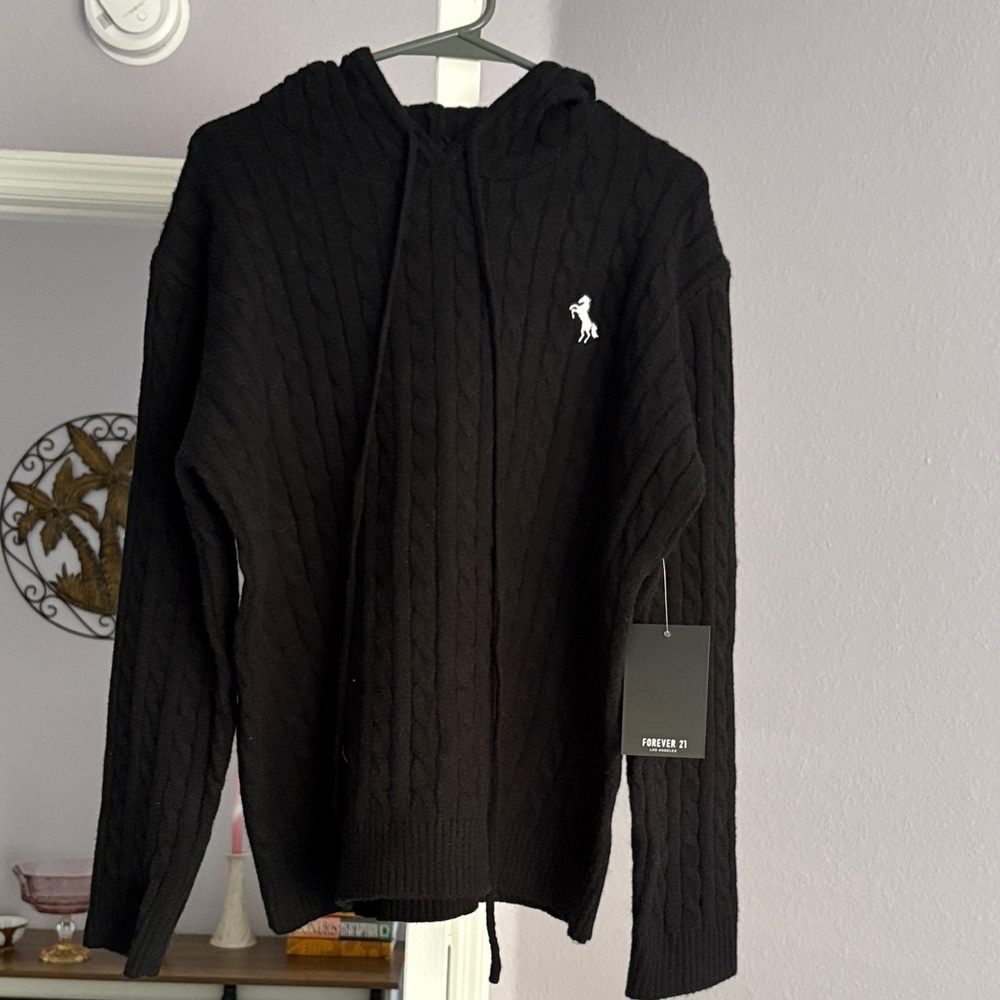 Forever 21 Black Cable Knit Hoodie